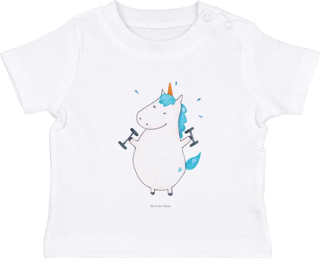 Mr. & Mrs. Panda Organic Baby Shirt Einhorn Fitness 0. - 6. Monat - Weiß - Geschenk, Gym, Abnehmen, Kleinkind T-Shirt, , Kurzarmshirt, Unicorn, Ei...