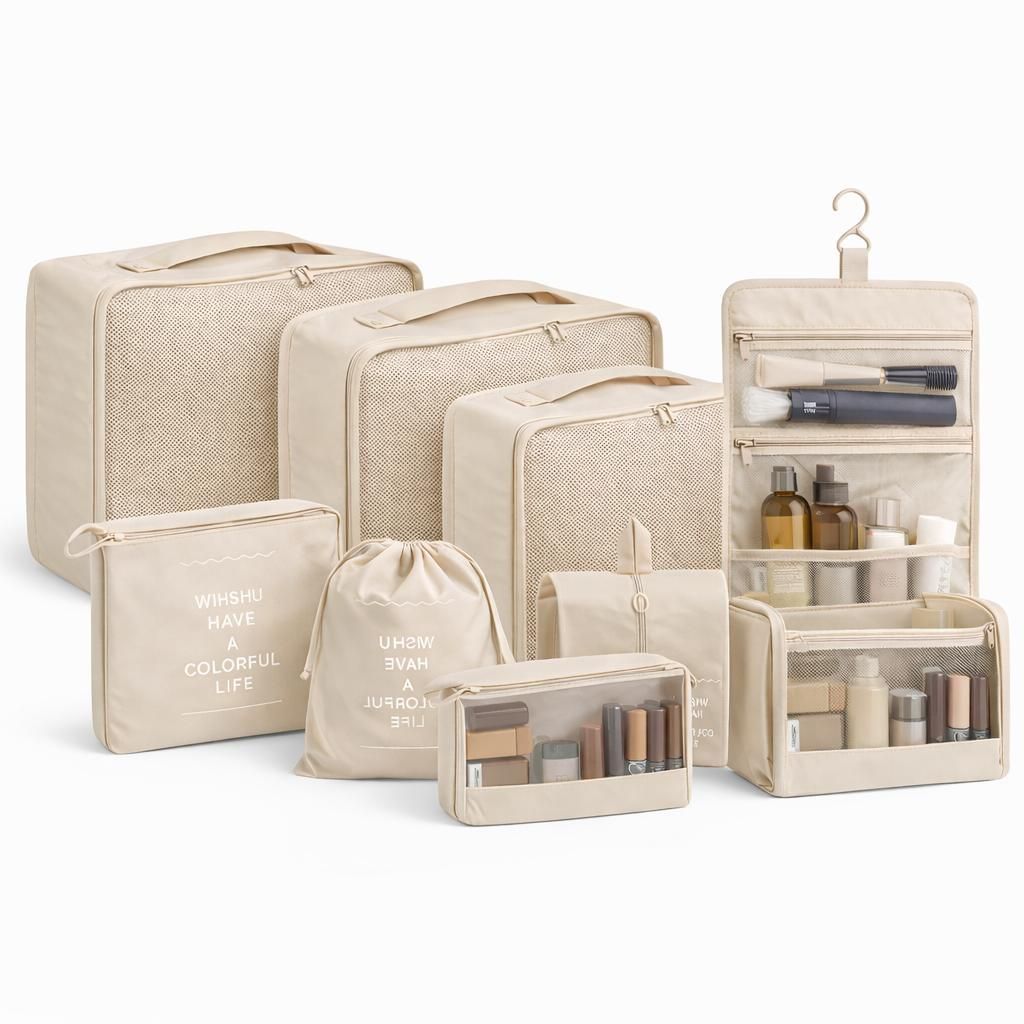 Set di 8 organizer da valigia con beauty case – Borse e Immagine del prodotto 