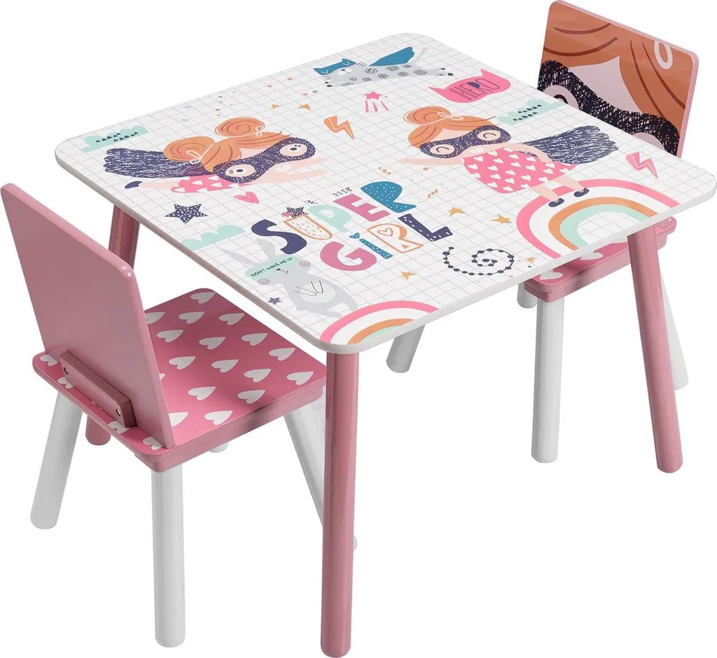 Tavolo per bambini Happyment con 2 sedie - Set di mobili per bambini - Speel & Desk - Rosa