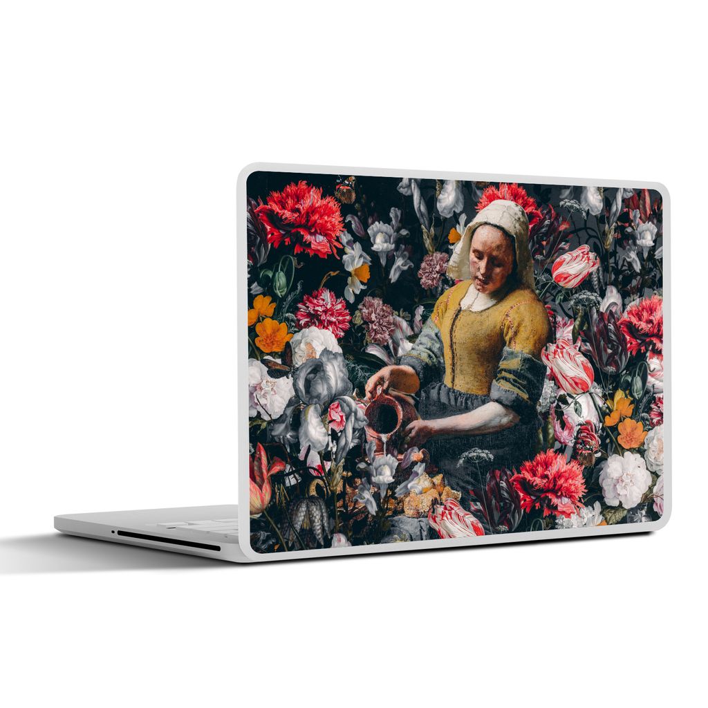 MuchoWow Laptop Aufkleber Sticker Cover Vermeer - Milchmädchen - Blumen 36.5x27.5 cm - Laptop-Sticker