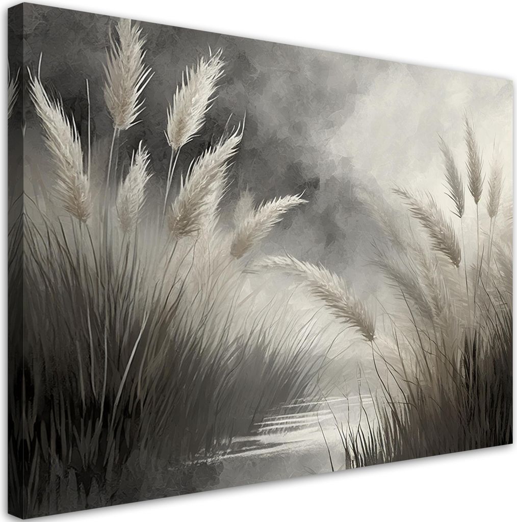 Leinwandbild Schilf Natur Botanik 60x40 Feeby Grau bild für die wand bereit zum aufhängen