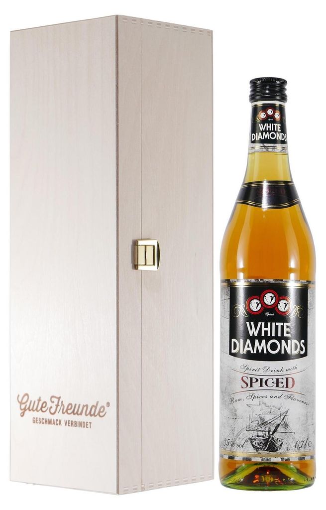 White Diamonds Spiced Spirit Drink mit Geschenk-Holzkiste