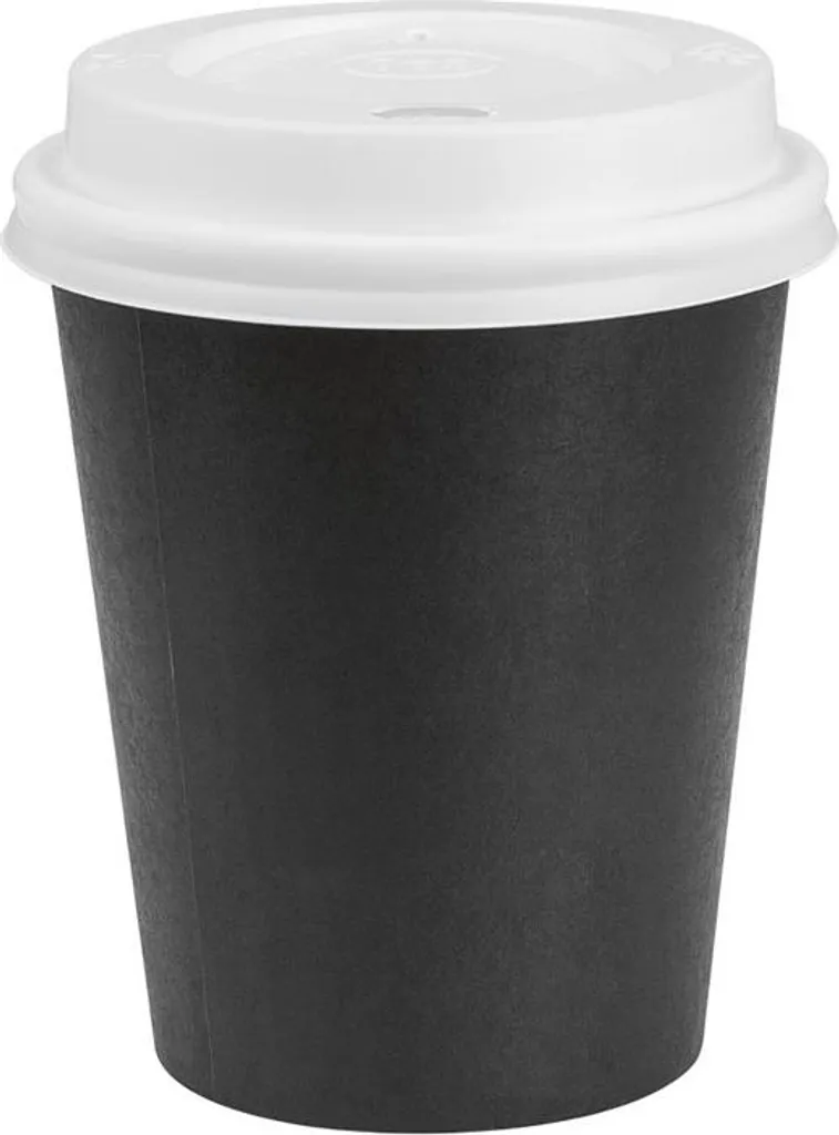 Nisbets Essentials 350 Tazze Nere 8oz con Coperchio - Design Takeaway
