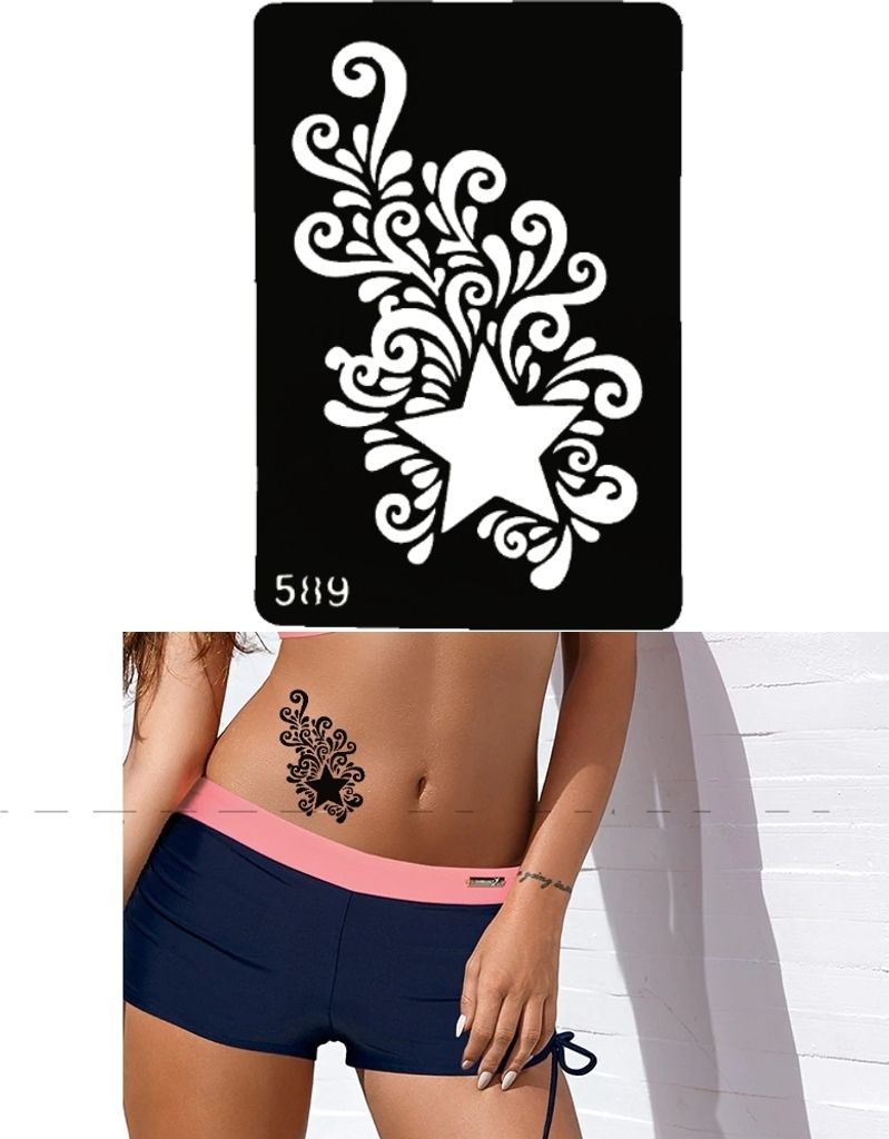 Henna Tattoo Schablone Airbrush Stencil Selbstklebend Stern Produktbild 