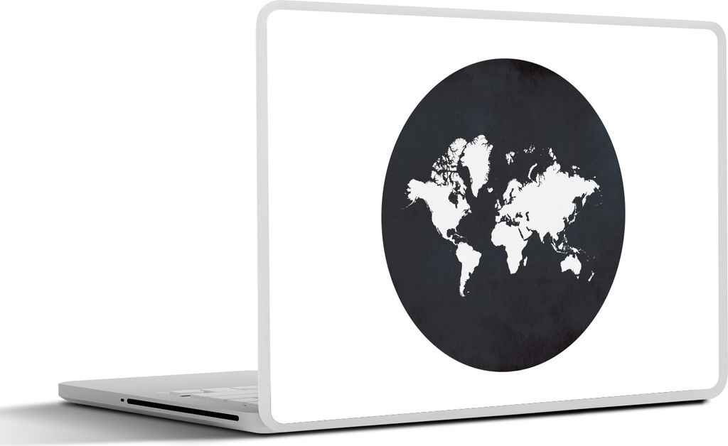 MuchoWow Laptop Aufkleber Sticker Cover Weltkarte - Schwarz und weiß - Kreis 32.5x23.5 cm - Sticker für Laptop - Selbstklebend