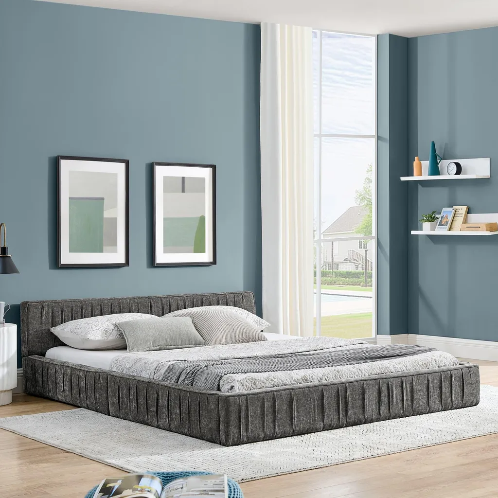 Grand lit enfant 160x200 cm gris foncé pour chambre moderne et cosy