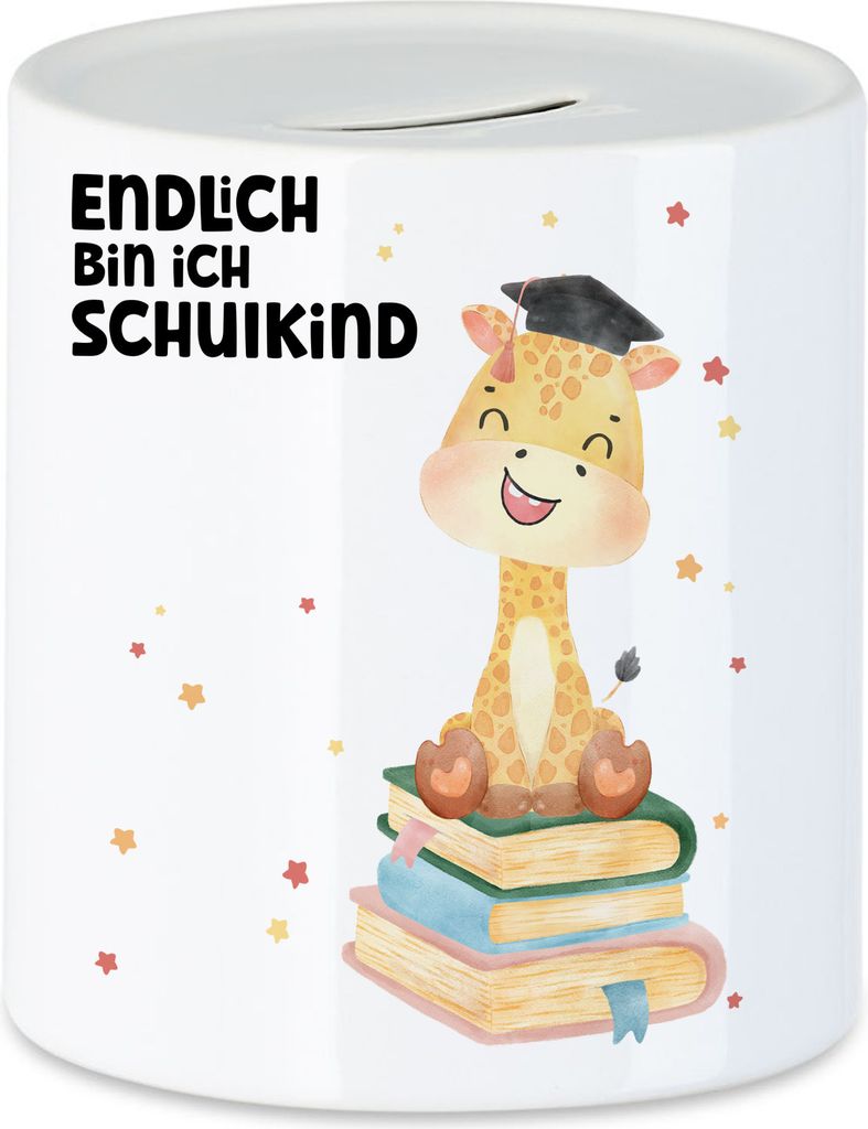 Endlich bin ich Schulkind Spardose Schulanfang Giraffe Einschulungs-Geschenk