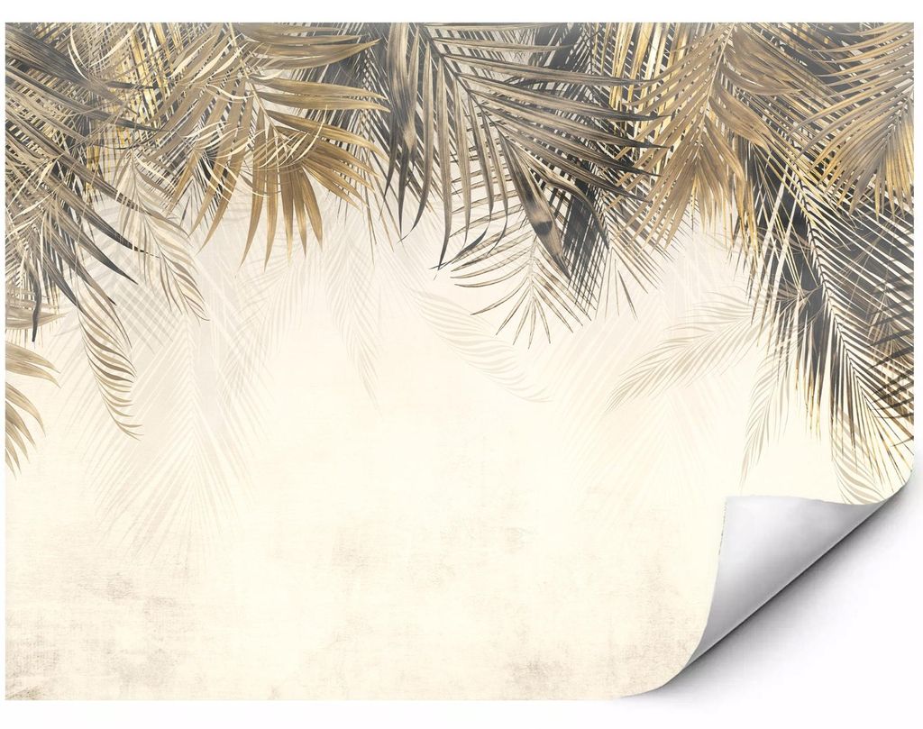 Fototapete Für Die Wand Goldene Und Graue Palmenblätter Im Glamour Stil Elegantes Tropisches Motiv Auf Hellem Hintergrund 150x105 cm