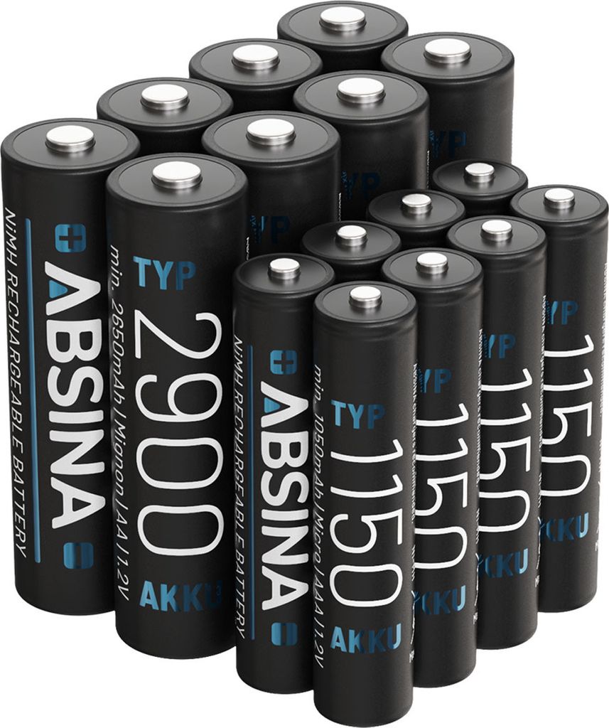 ABSINA 8x AA Mignon 2900 & 8x AAA Micro 1150 Akku - NiMH Produktbild 