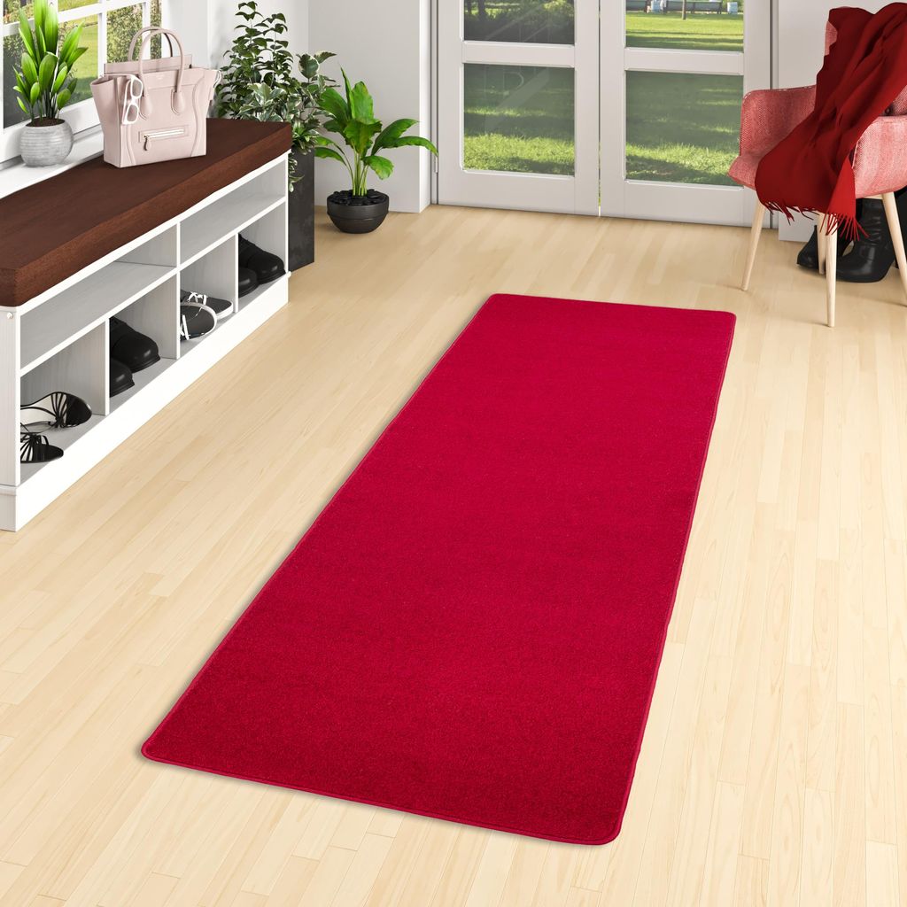 Velours Läufer Teppich Joy Rot, Größe:80x200 cm Produktbild 