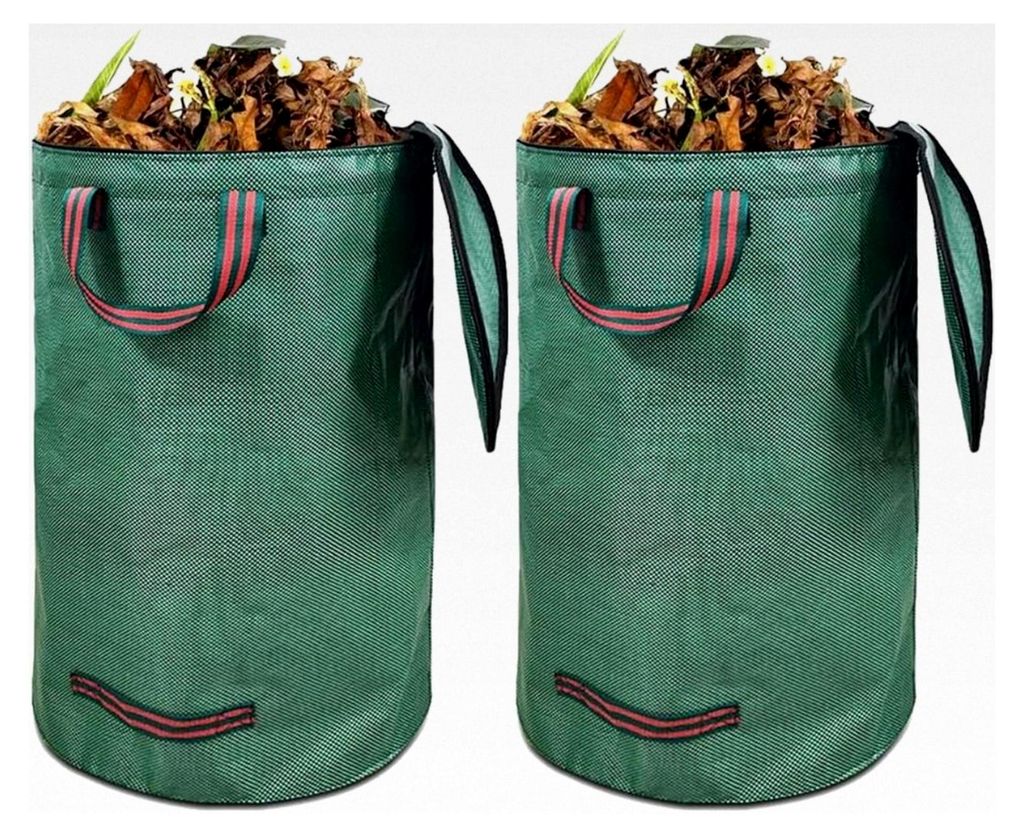 Gartenabfallsack mit Deckel und Griffen, wasserdicht, faltbar, wiederverwendbar für Gras, Laub, Hecke und Grünschnitt, stabiler selbststehender G...
