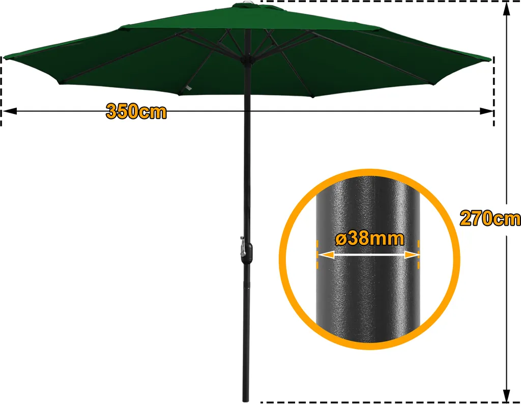 Aopunly Ombrellone da Giardino 350cm con LED e Rotazione - Verde Classico - 2