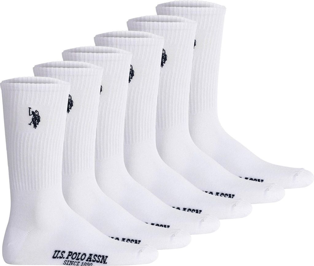U.S. POLO ASSN. Herren Tennissocken, 6er Pack - Sportsocken, Logo, Baumwoll-Mix Weiß 43-46