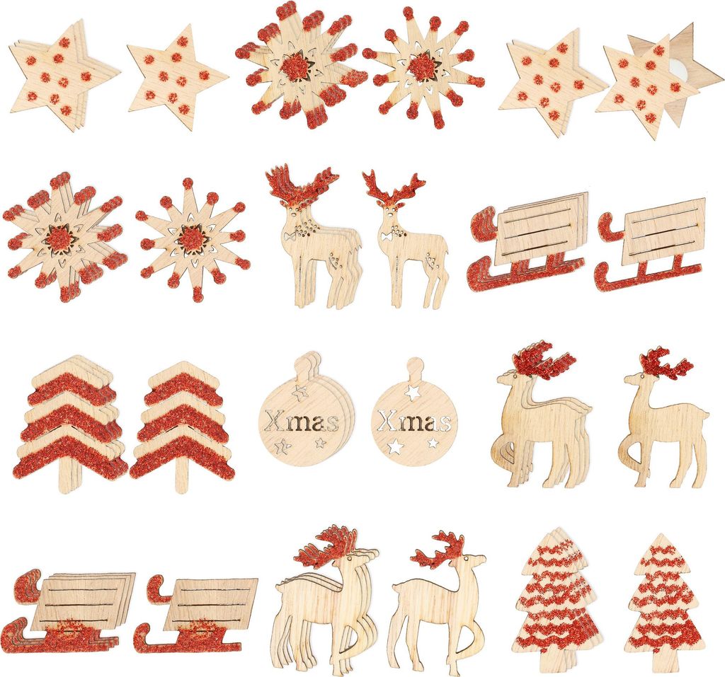COM-FOUR 48x 3D Aufkleber aus Holz zur Weihnachtedekoration - Deko-Set für Weihnachtsgeschenke - Geschenkaufkleber zur Dekoration, zauberhafte D...