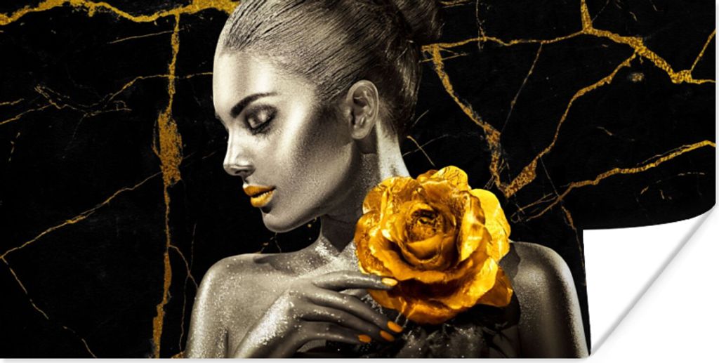 MuchoWow Poster Frauen - Rosen - Gold - Marmor 160x80 cm - Foto Poster