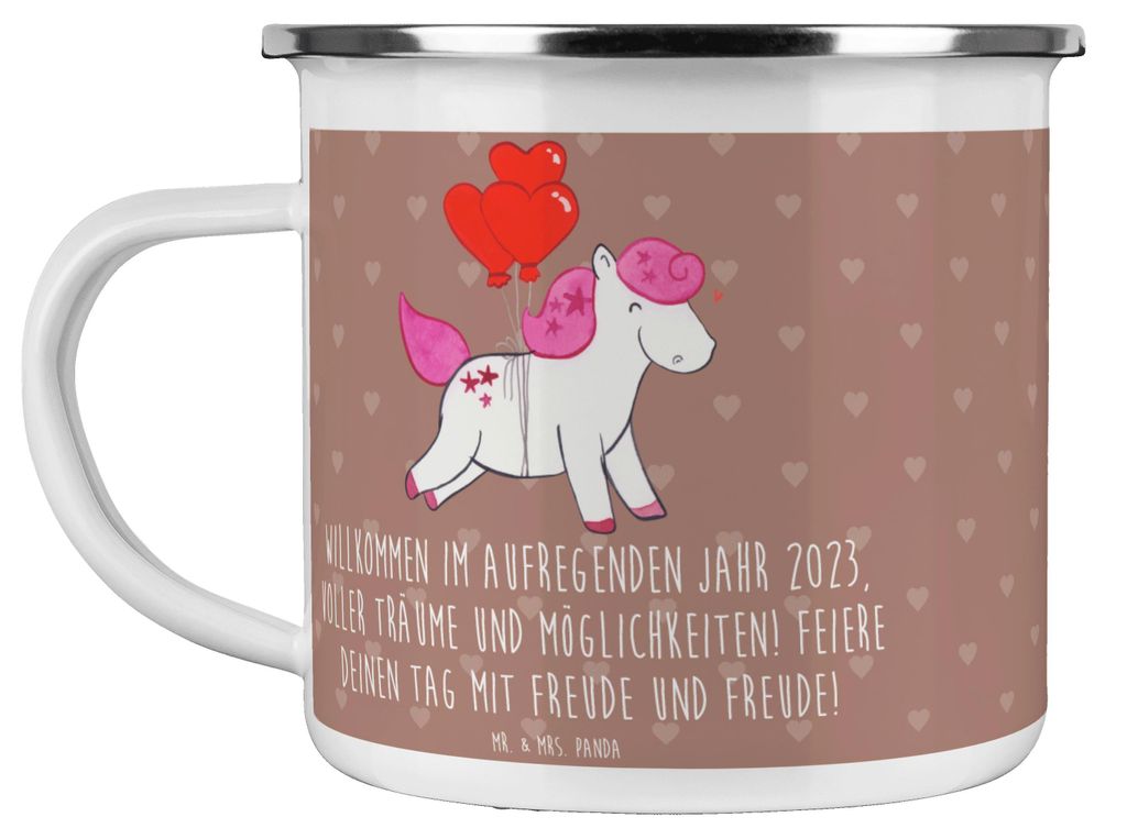 Mr. & Mrs. Panda becher emaille 2023 Geburtstag Freude - Braun Pastell - Geschenk, Teetasse, Geburtstagsgeschenk, aufregendes Jahr, Pott, Tasse, El...