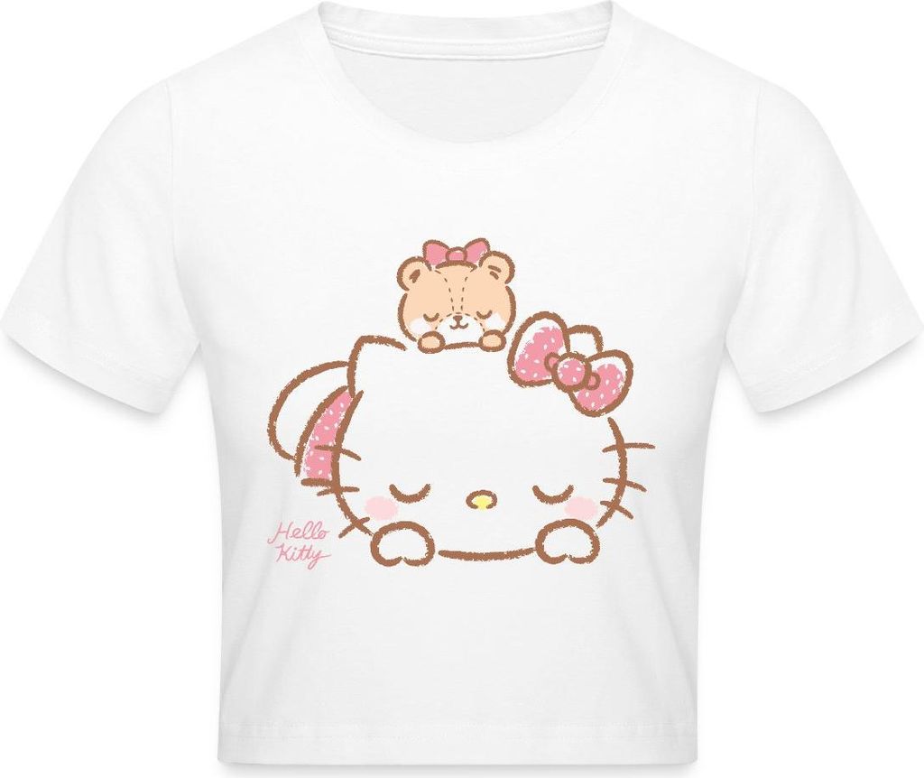 Spreadshirt Hello Kitty Mit Teddy Auf Dem Rücken Crop Top, S, Weiß