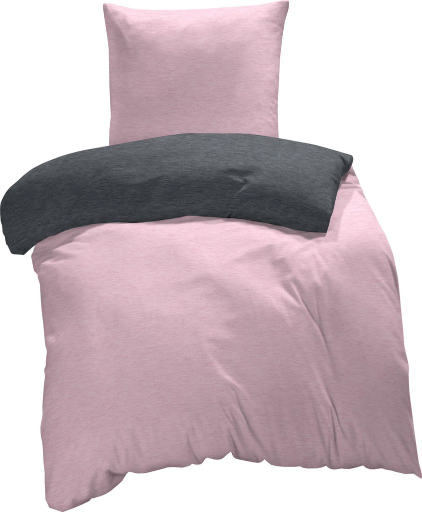 Winter Biber Bettwäsche Meliert Melange Baumwolle Kuschelig Warm Weich Flanell, Größe:2 teilig 155x220 cm, Farbe:rosa / anthrazit