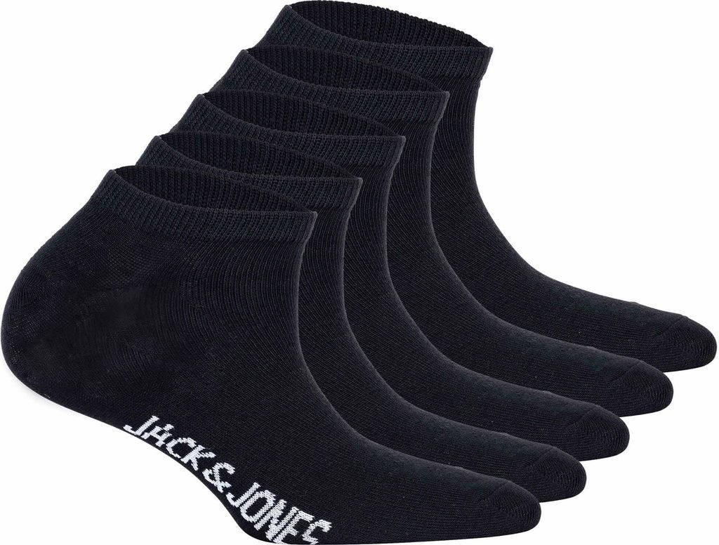 JACK&JONES Kinder Sneakersocken, 5er Pack - JACDONGO SOCKS, Baumwollmischung, einfarbig Schwarz 33-37