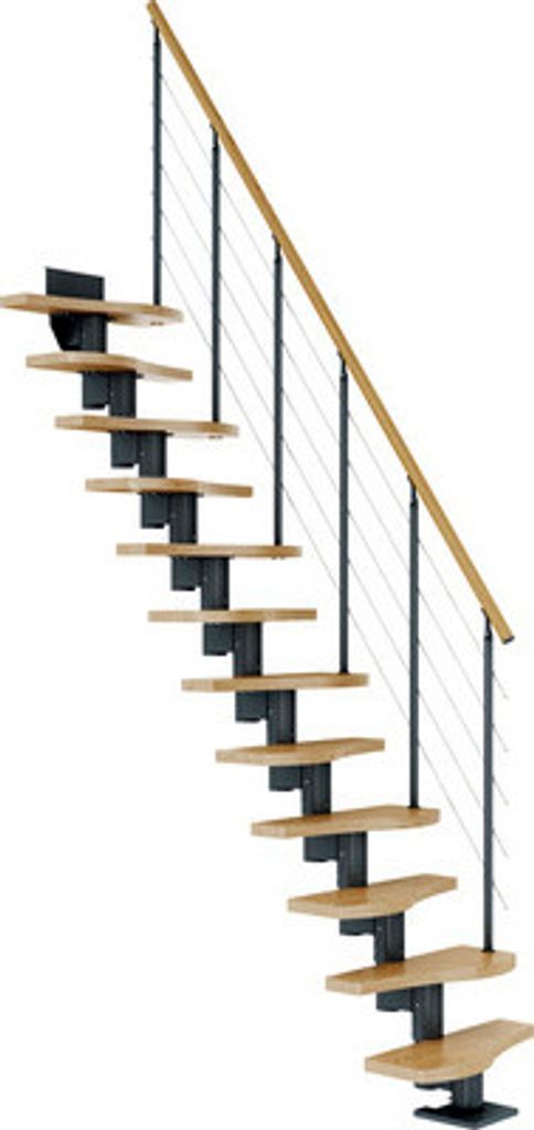 Pertura Mittelholmtreppe Vaia Eiche Leimholz Anthrazit variabel 75 cm 12 Stufen / 13 Steigungen Stabgeländer Grau (RAL 9