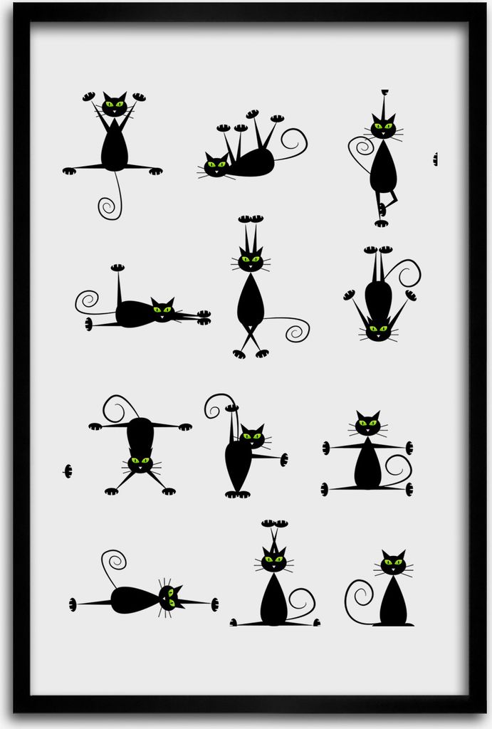 Bild - Bilderrahmen - 40 cm x 60 cm - MDF - Rahmen - Wandkunst - Katzen