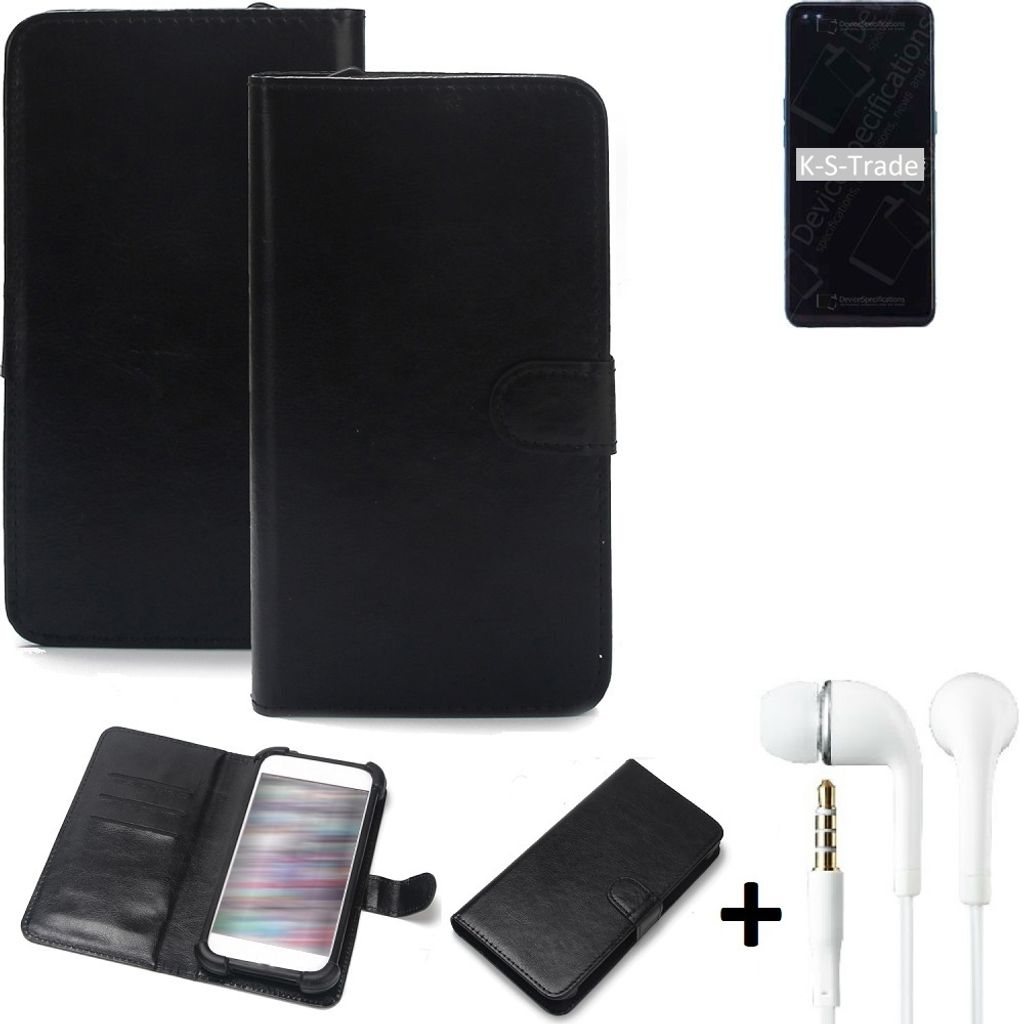 K-S-Trade Wallet Case Handyhülle kompatibel mit Oppo Reno4 Schutzhülle Flip cover Flipstyle Tasche Hülle Flipcover Slim Bumper schwarz + in ear