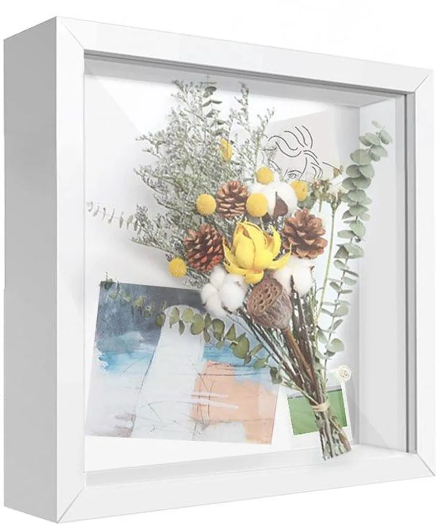 Cadre photo 3D en bois blanc 20x20 cm carré pour décoration murale chic