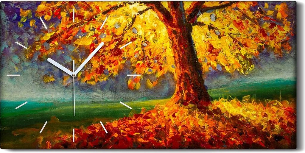 Wanduhr Bürouhr Leinwand Bild 60x30 Sonniger Herbst Baum Moderne Kunst - weiße Hände