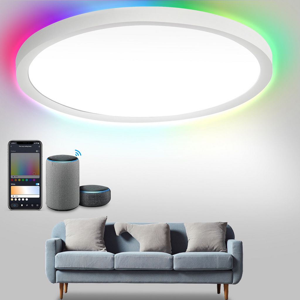 Smart LED Deckenleuchte 24W für Wohnzimmer mit Backlight, Küche, RGB-dimmbar - Flur Lampen
