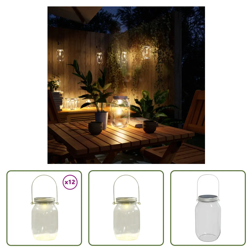 Éclairage solaire de terrasse 12 bocaux Blanc chaud pour ambiance jardin