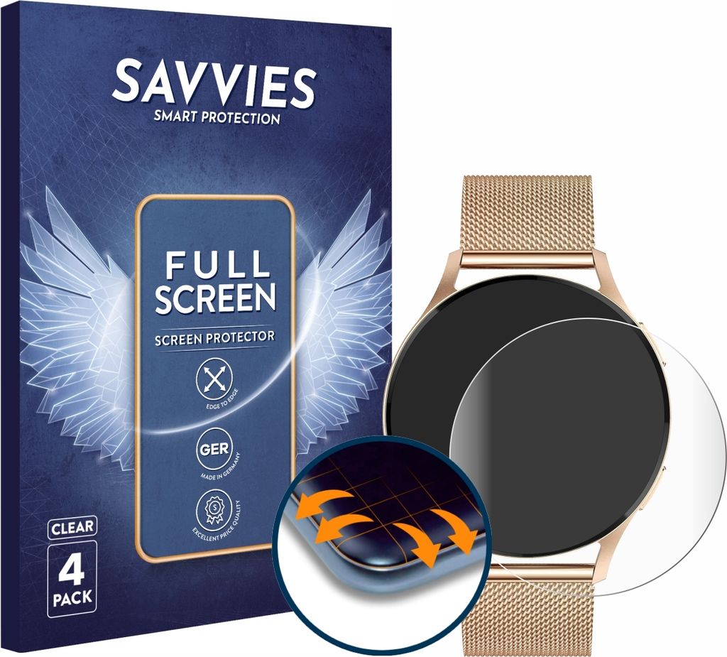 4x Savvies Fullscreen Schutzfolie für Levowatch Edgy 1.43" Produktbild 