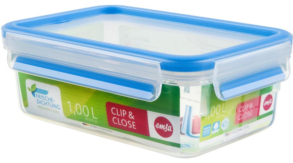 CLIP & CLOSE Frischhaltedose (transparent/blau, 1,0 Liter, Produktbild 