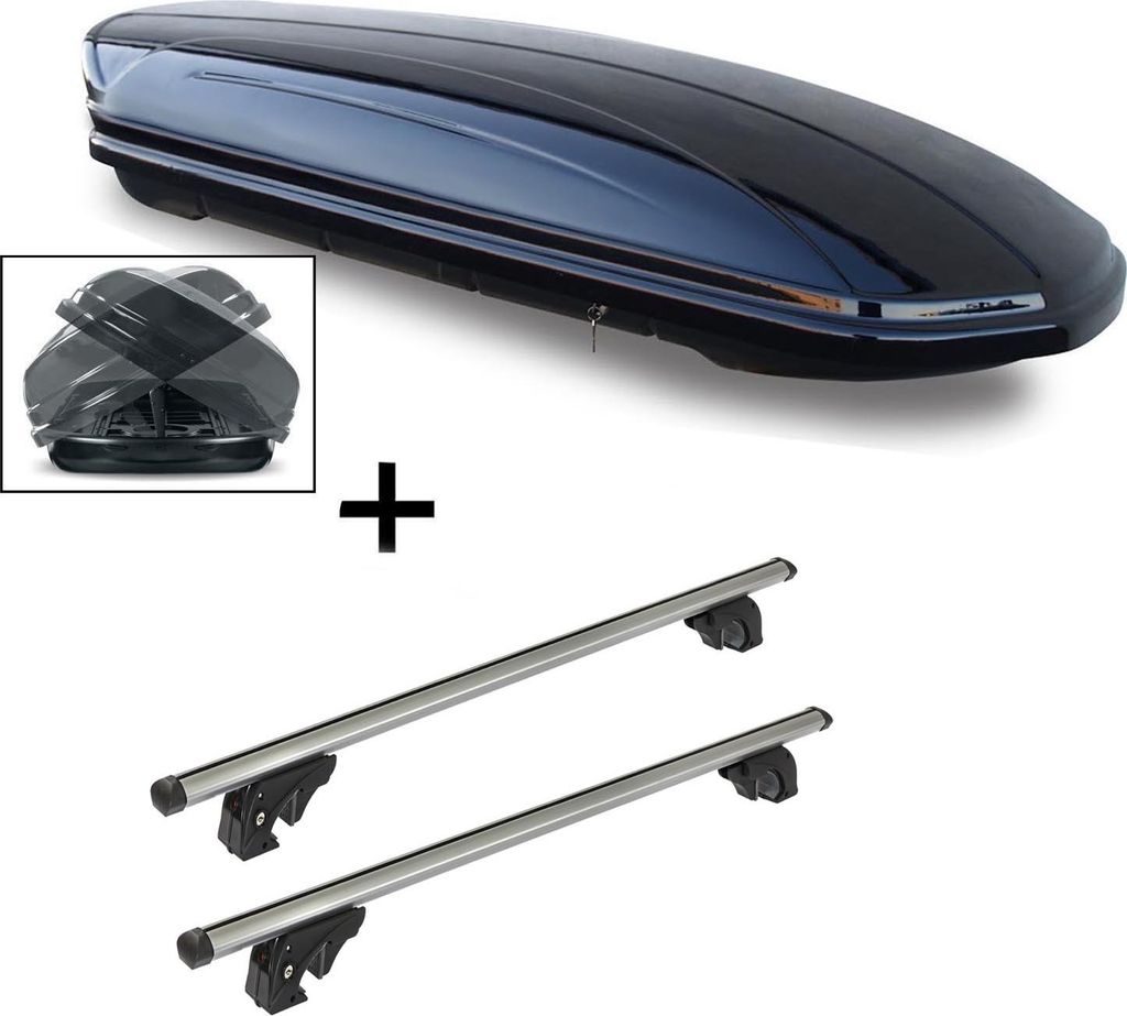 Dachbox VDPMAA580 580Ltr Duo beidseitig aufklappbar abschließbar + Dachträger/Relingträger VDP LION2 kompatibel mit für VW Touareg II (7P) (5 T...