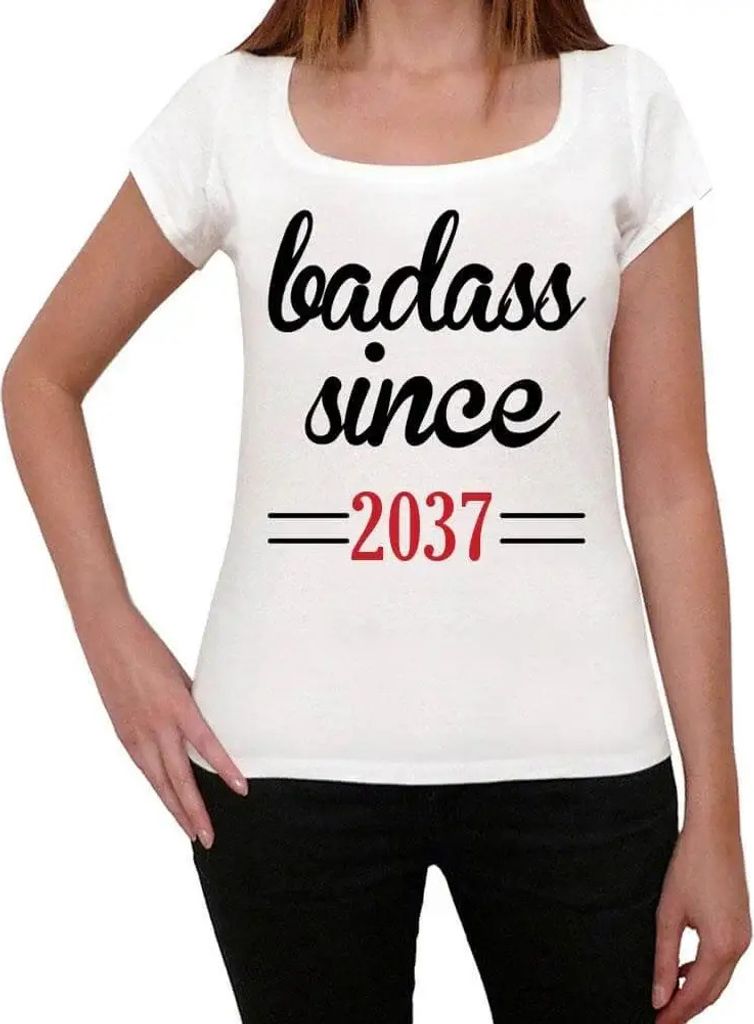 Damen Grafik T-Shirt Knallhart seit 2037 – Badass Since 2037 – Öko-Verantwortlich Vintage Jahrgang Kurzarm Lustige Druck Geburtstag Geschenk Frau