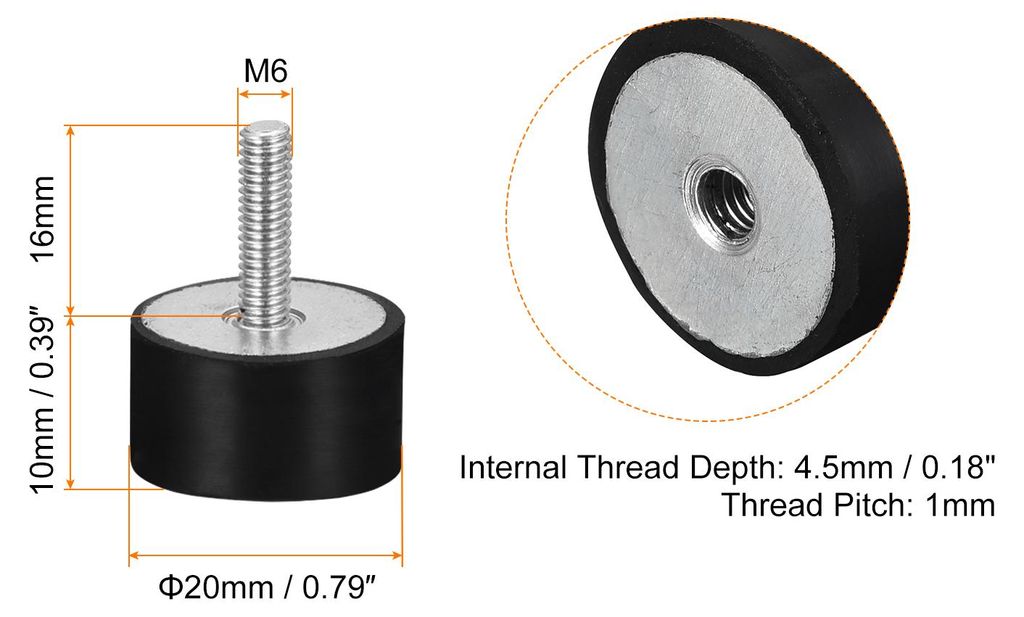 4 Stš¹ck Gummipuffer M6 Stecker/Buchse Vibrationsisolator Schwingungsd?mpfer Sto?d?mpfer D20mmxH10mm