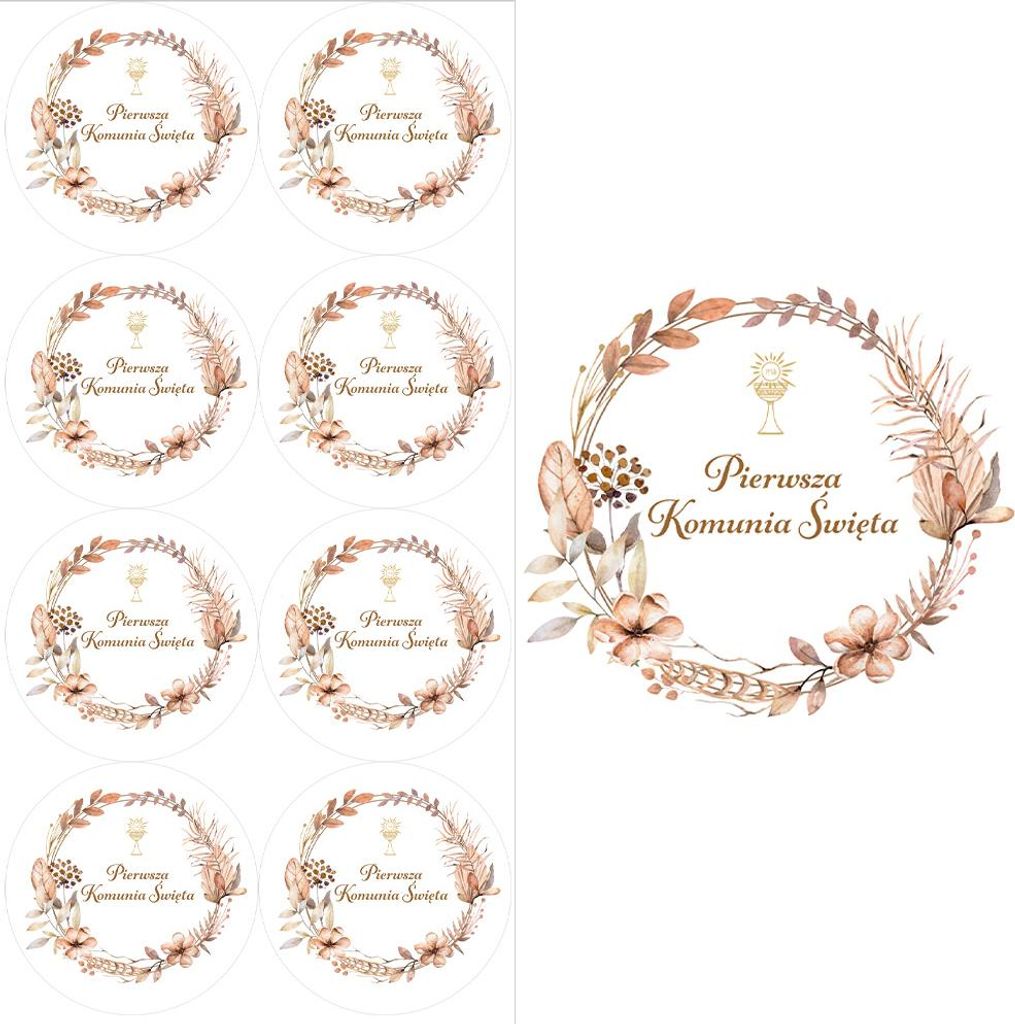 BOHO Kommunionaufkleber 8 Stück 45 mm 1 Set