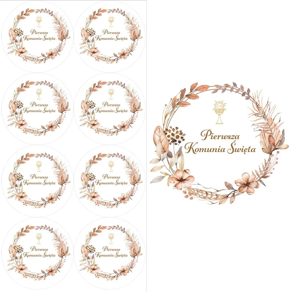 Set 8 Sticker Comunione Boho 45mm - Etichette Tonde per Decorazioni