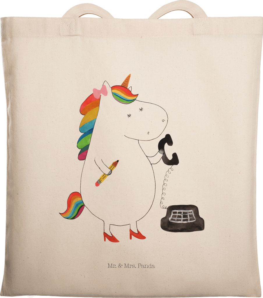 Mr. & Mrs. Panda Jutebeutel Einhorn Sekretärin - Transparent - Geschenk, Unicorn, Schultasche, Büro, Tote Bag, Tasche, Laptoptasche, Beutel, Bür...