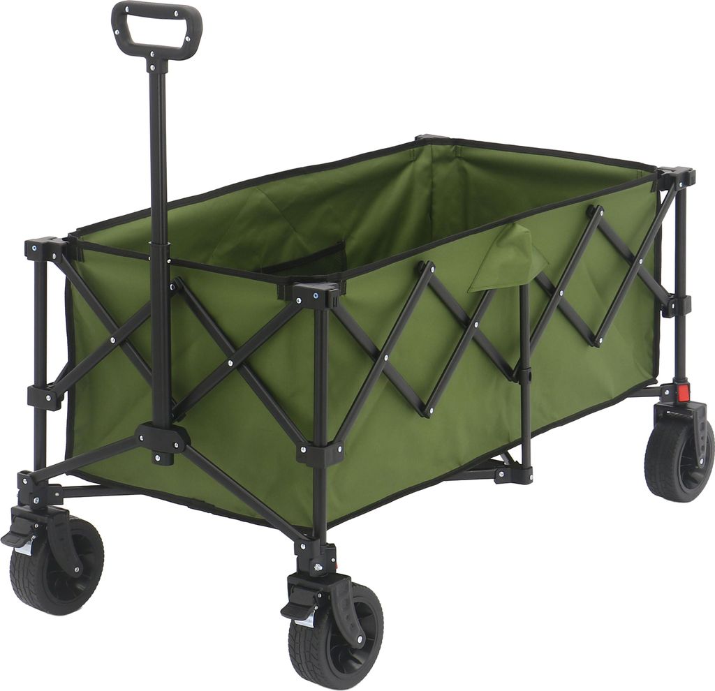AXI SB141 Faltbarer Bollerwagen in Grün | Handwagen Klappbar / Faltbar mit Zugstange, Gurt, Hülle, Innentasche & Getränkehalter - PP Gummireifen...