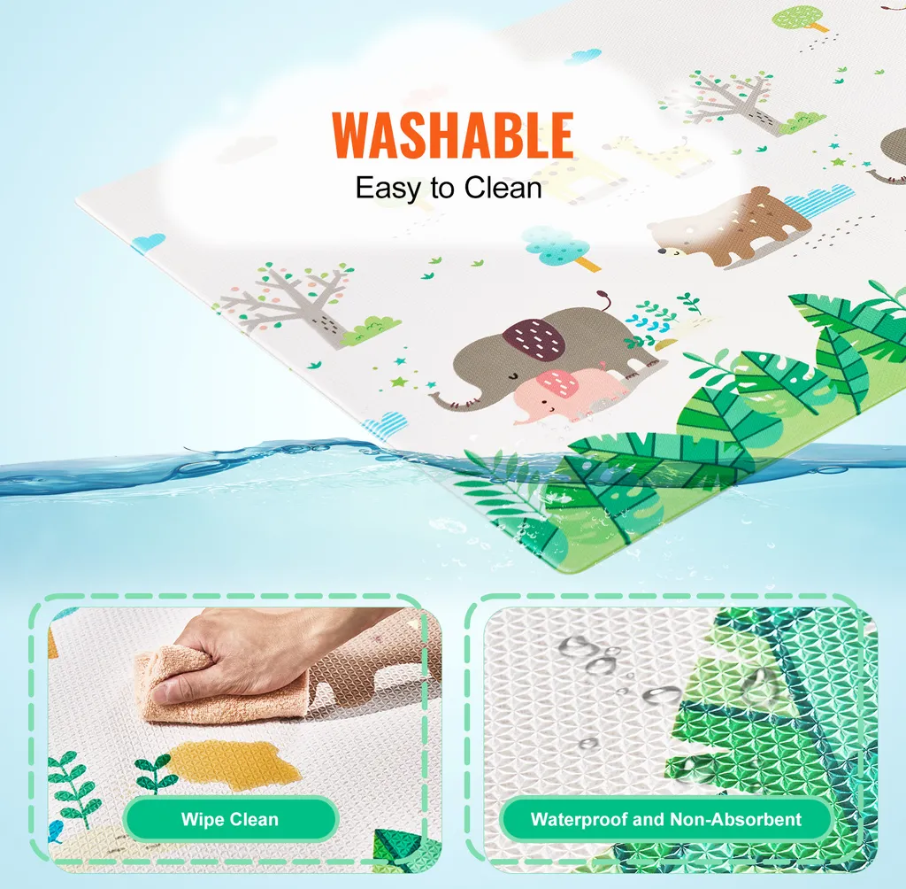 Tapis de jeu bébé étanche et lavable avec surface rembourrée réversible