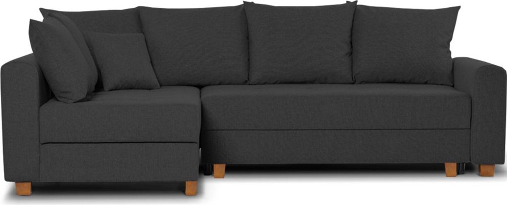 KONSIMO Ecksofa rechts/links mit Schlaffunktion mit 2 bettkasten und mit Kissen inklusive "REVO", Dunkelgrau, Stoff, Modern, 255x88x167cm