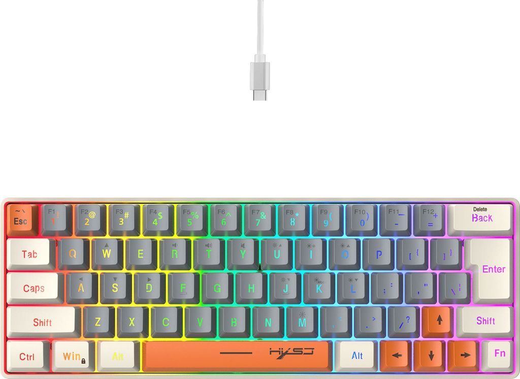 Membrantastatur 63-Tasten Bunte Beleuchtung Kabelgebundene Tastatur Gaming USB-C Kabel Abnehmbare Buerotastatur Businesstastatur PC Gaming Tastaturen