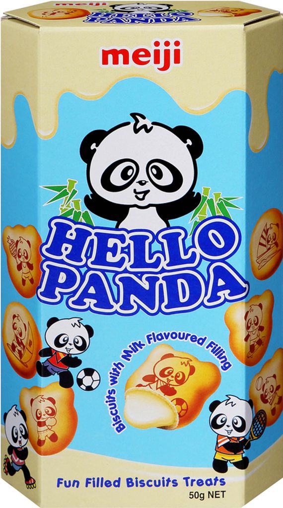 Meiji Hello Panda Kekse mit Milchgeschmack und Milchcremefüllung, Cartoon-Panda-Design, 10 x 50g