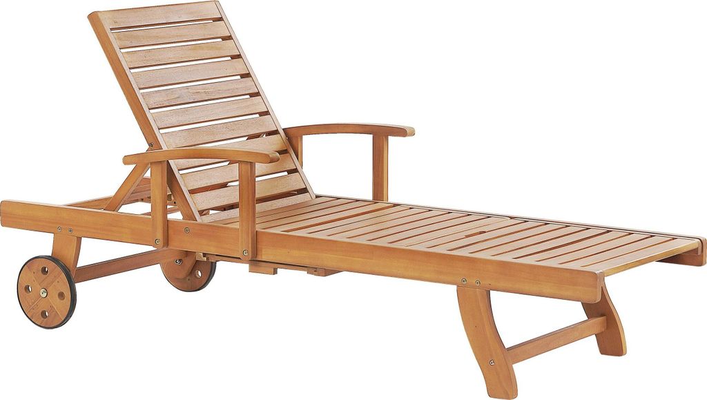BELIANI Gartenliege hellbraun Akazienholz rollbar verstellbar Landhaus Stil