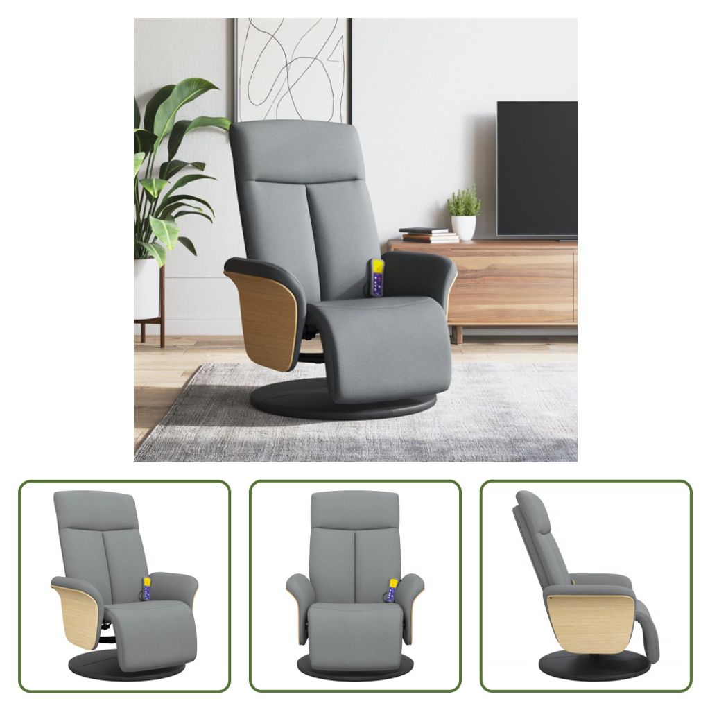 The Living Store Massagesessel mit Fußteil Hellgrau Stoff