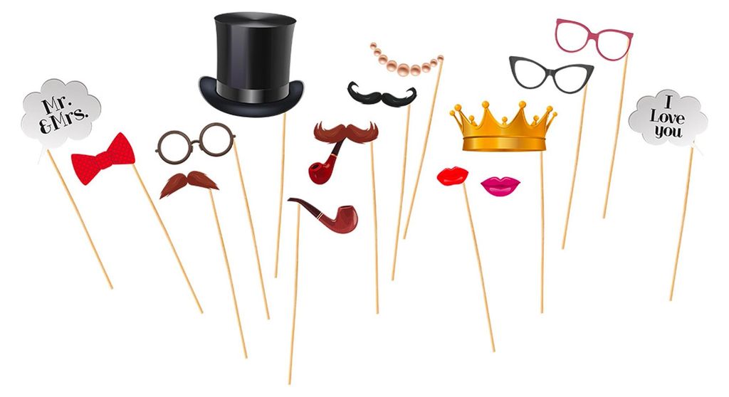 15-teiliges Vintage Photobooth-Set für Hochzeiten - Einheitsgröße