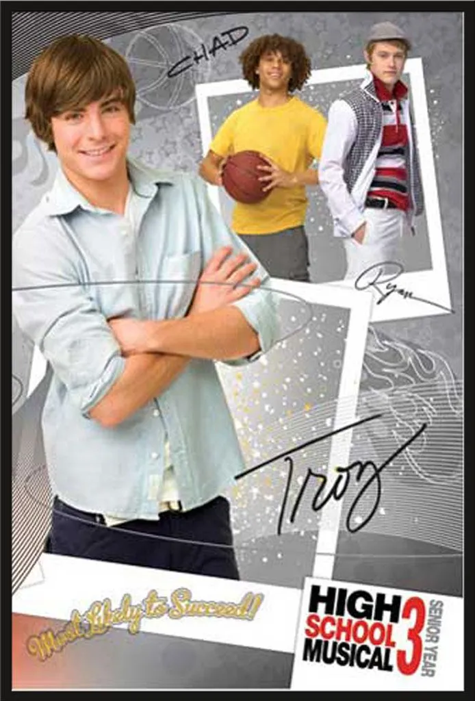 Collezione Troy Bolton HSM3: 3 Poster + Cornice Shinsuke Nera Originale