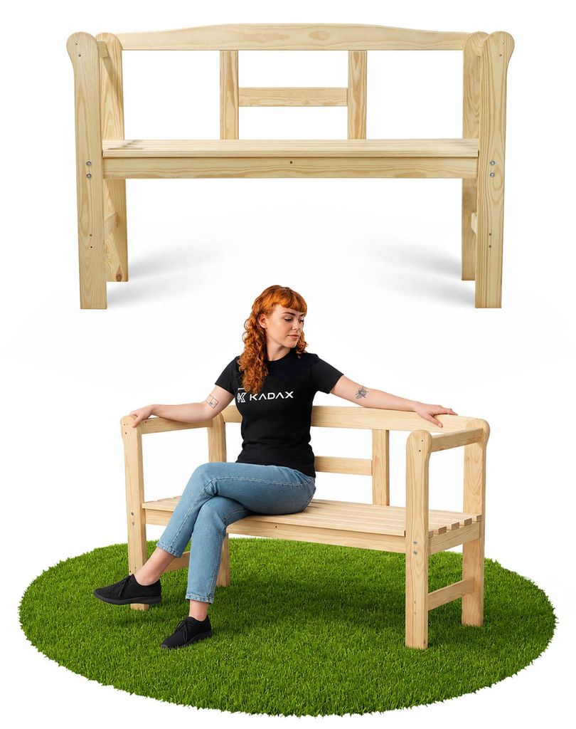 KADAX parkbank van hout met rugleuning, 119 cm, geschikt Productafbeelding 