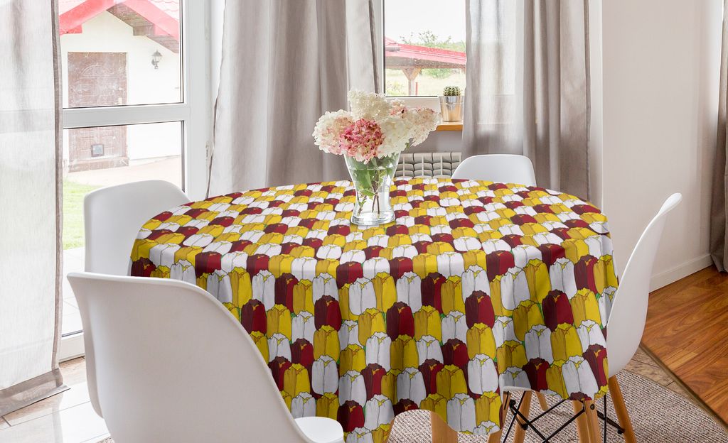 ABAKUHAUS Blumen Runde Tischdecke, Digitale Landschaft der Tulpen, Kreis Tischdecke Abdeckung für Esszimmer Küche Dekoration, 150 cm, Yellow Rubin