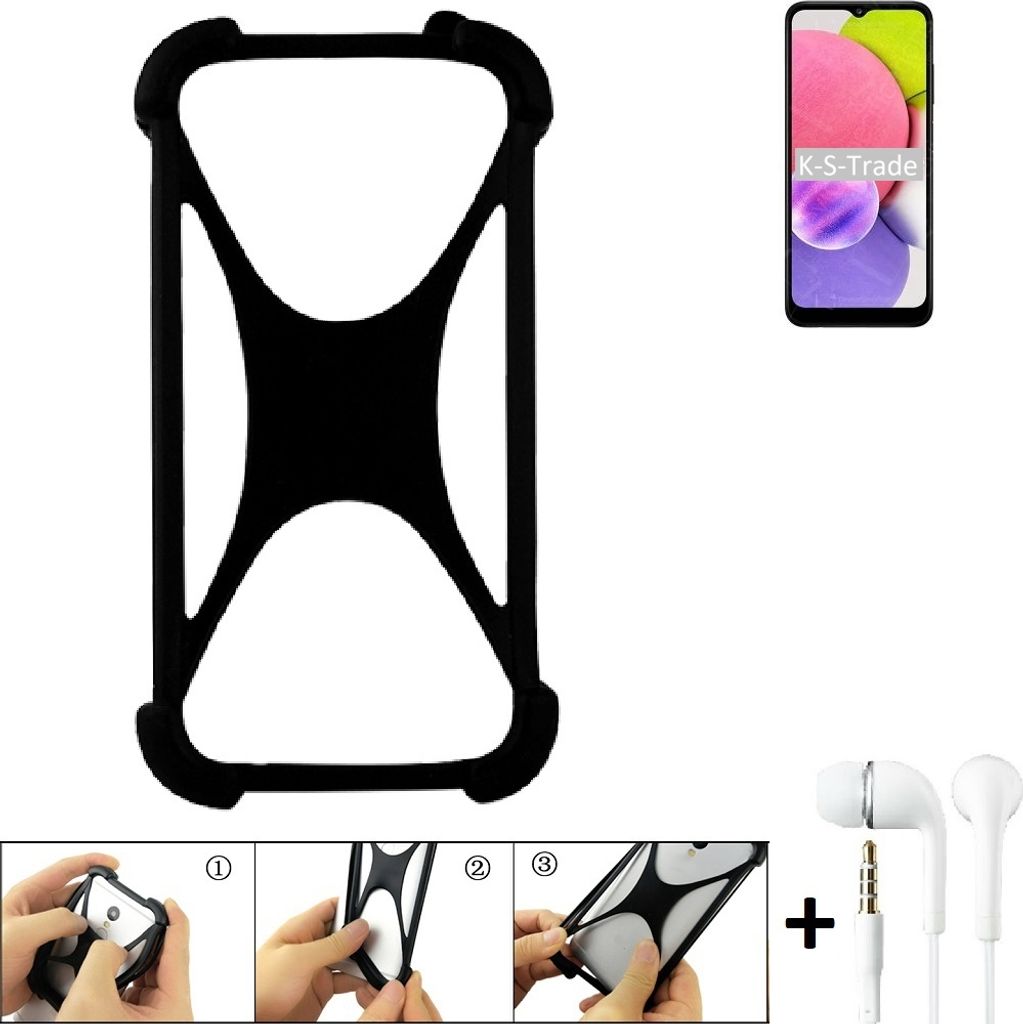 K-S-Trade Handy-Hülle + headphones kompatibel mit Samsung Galaxy A03 Schutz-Hülle Bumper Silikon Cover Case Silikoncase Silikonbumper TPU Softcase